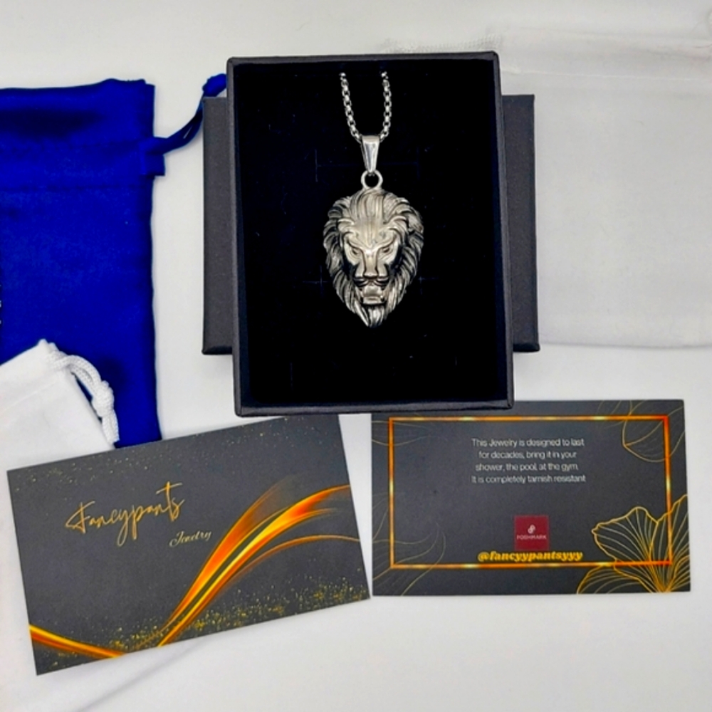 Silver Lion Pendant Necklace + 18K Gold Plated Chain